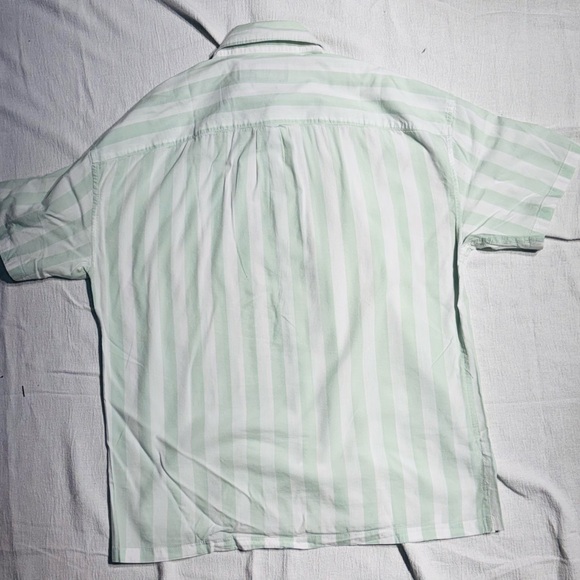 Abercrombie & Fitch Oversized Striped Button Up BF Shirt Women M Green White - Picture 8 of 13